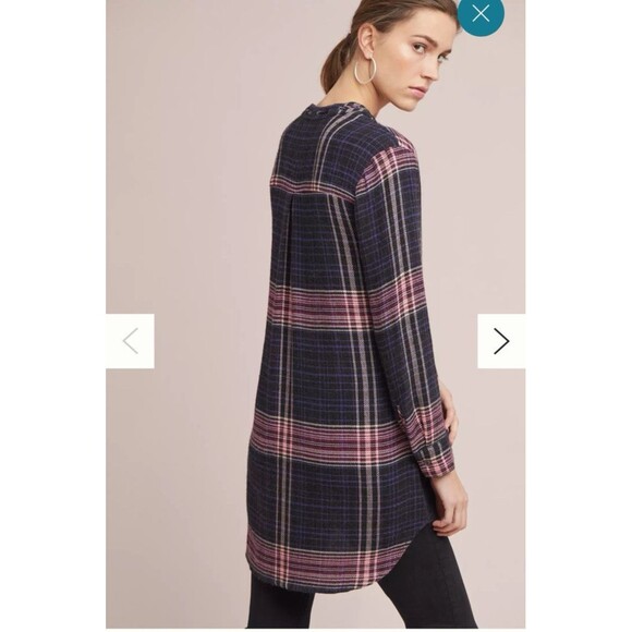 Cloth & Stone Anthropologie Plaid Tunic Shirt Dress High Low Hem Grunge Revival - Picture 9 of 16